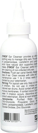 Close-up of Zymox veterinary ear cleanser bottle with label