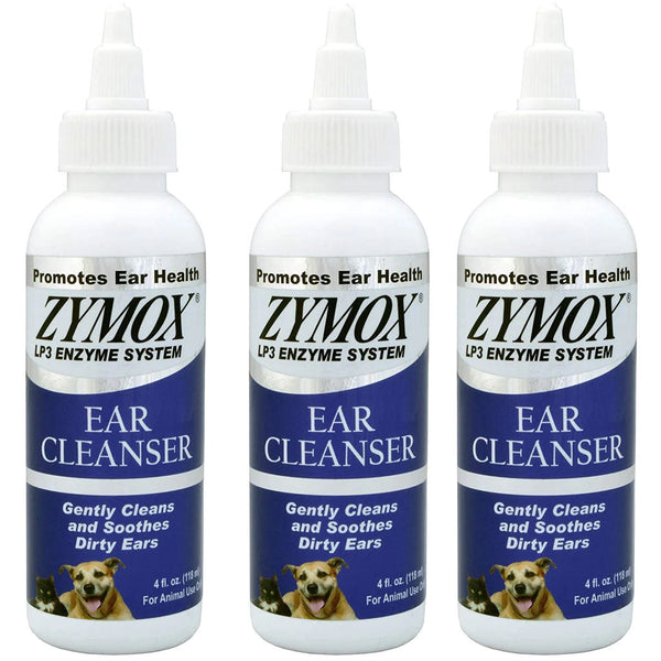 Three bottles of Zymox veterinary ear cleanser in a pack
