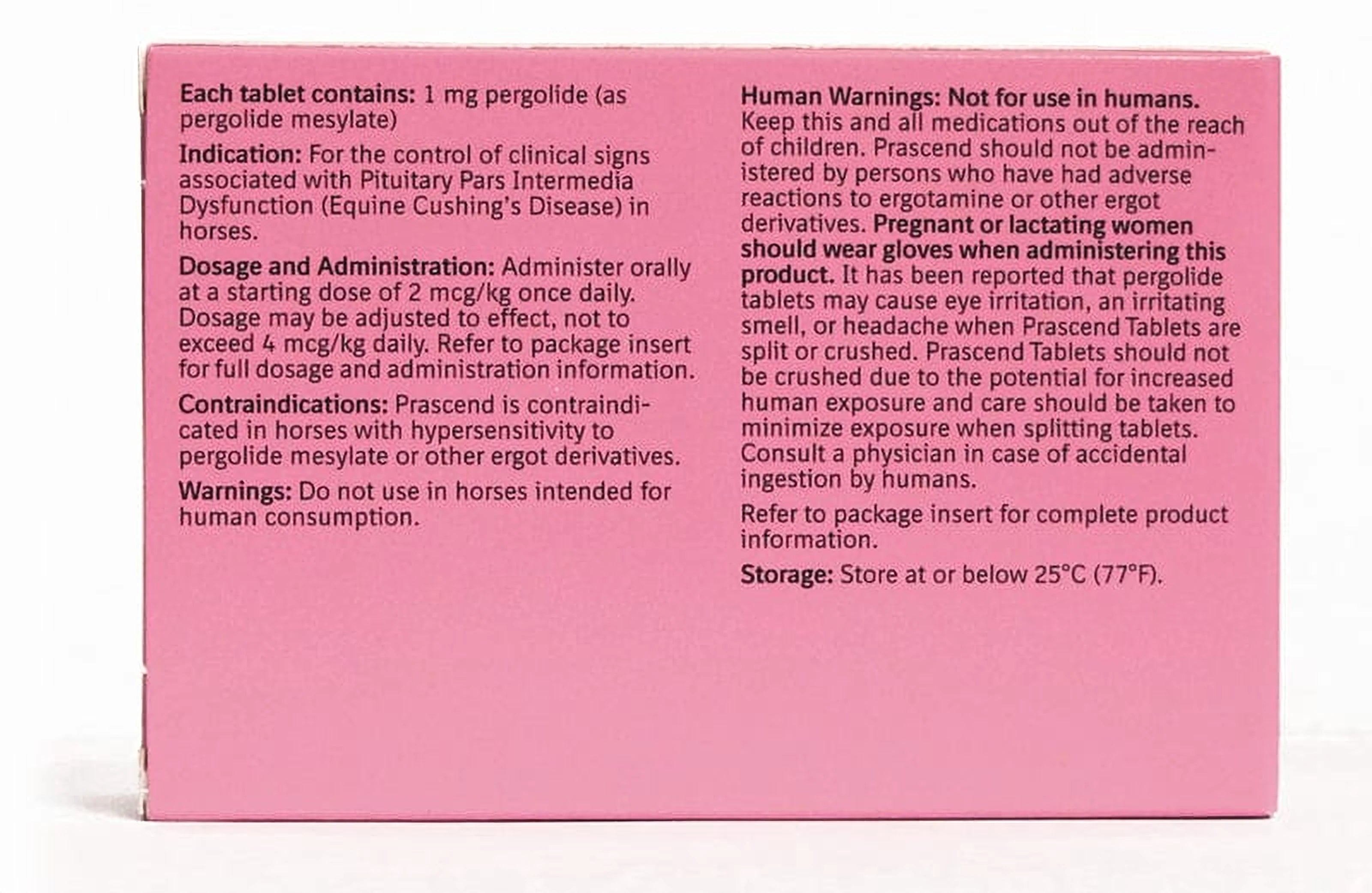 Prascend medication box with dosage information