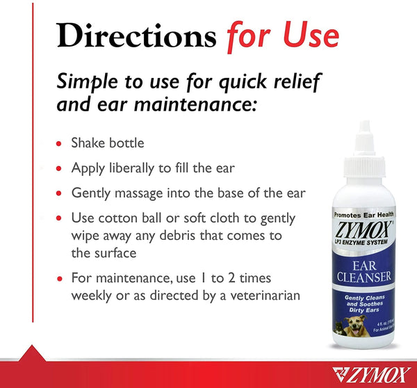 Instructions on how to use Zymox ear cleanser for pets