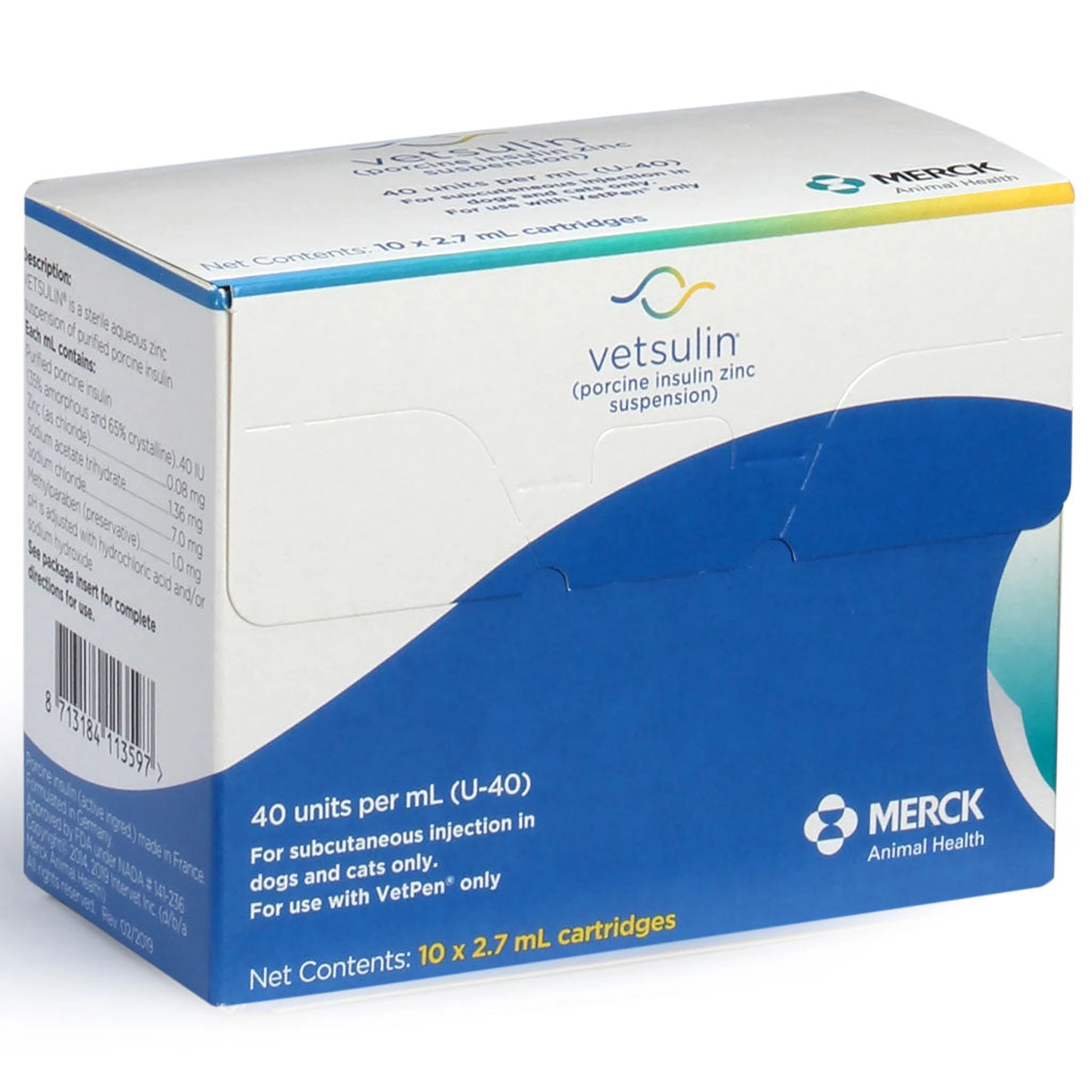 Single Vetsulin Insulin U-40 Cartridge for VetPen displayed on white