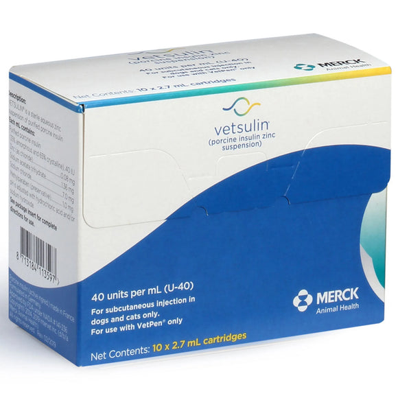 Single Vetsulin Insulin U-40 Cartridge for VetPen displayed on white
