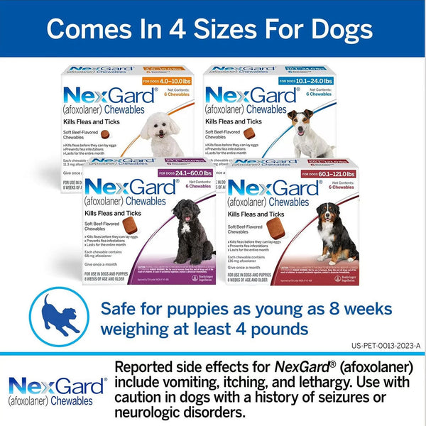 nexgard chews comes in four different sizes to ensure that every dog gets the correct dose