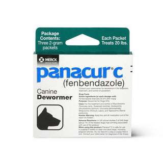 Close-up of Panacur C Canine Dewormer packet for dogs