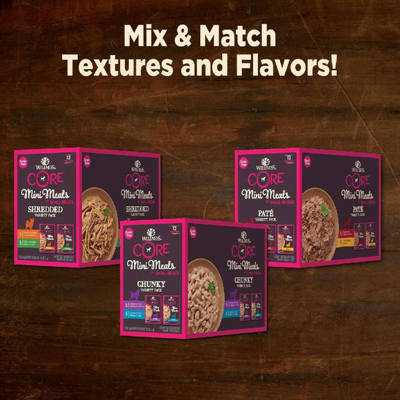 Wellness CORE Grain-Free Small Breed Mini Meals Chunky Wet Dog Food Variety Pack (3 oz x 12 pouches)