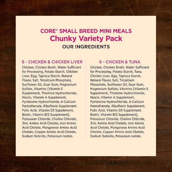Wellness CORE Grain-Free Small Breed Mini Meals Chunky Wet Dog Food Variety Pack (3 oz x 12 pouches)