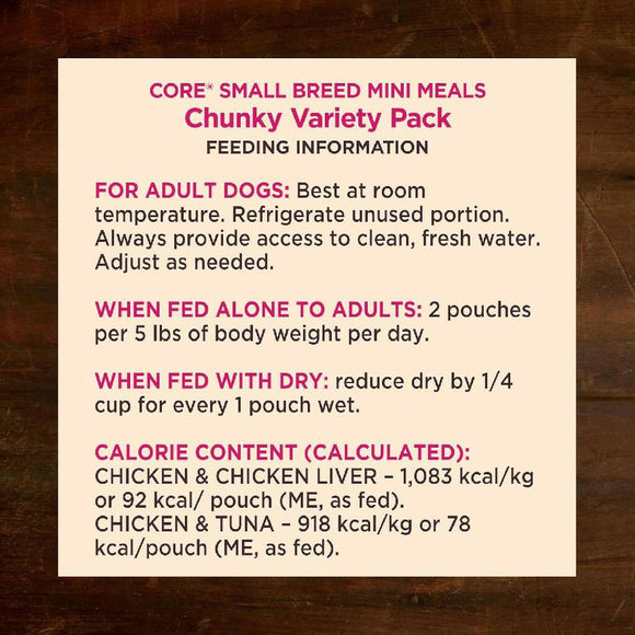 Wellness CORE Grain-Free Small Breed Mini Meals Chunky Wet Dog Food Variety Pack (3 oz x 12 pouches)