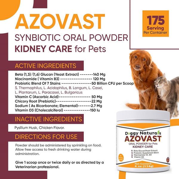 Azovast Powder Kidney Restores & Kidney Care Supplement for Dogs & Cats (4 oz)