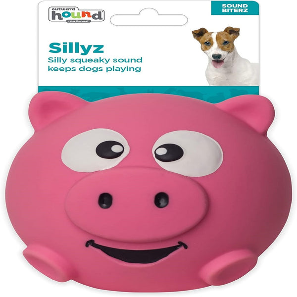 Outward Hound Sillyz Pig Latex Rubber Squeaky Ball  Fetch Toy For Dog Pink
