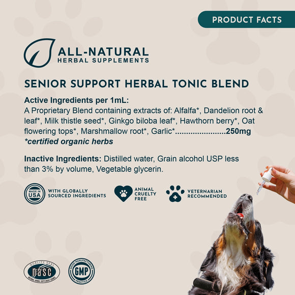 Animal Essentials Senior Support Herbal Tonic to Maintain Optimal Health for Dogs & Cats