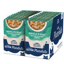 Multiple boxes of Natural Balance Ultra Platefulls Morsels o' Gravy cat food on a white background