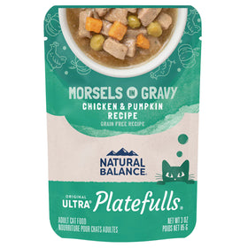 Natural Balance Pet Foods Original Ultra Platefulls Morsels in Gravy Wet Cat Food Pouch Chicken & Pumpkin, 3-oz case of 24