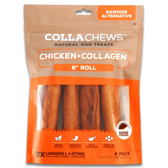 CollaChews Rolls Chicken & Collagen Natural Dog Treats, 6", 4-count