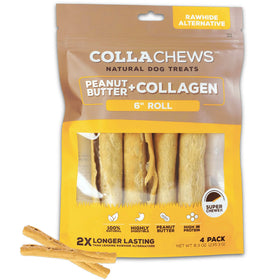 CollaChews Rolls Peanut Butter & Collagen Natural Dog Treats, 6", 4-count