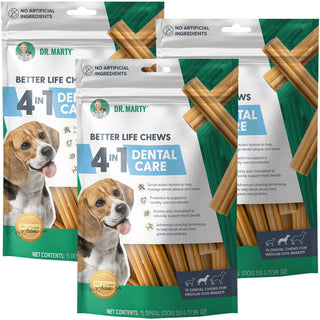 Dr. Marty Better Life Chews 4 in 1 Dental Care for Dogs, Medium 24-59 lbs 3bags