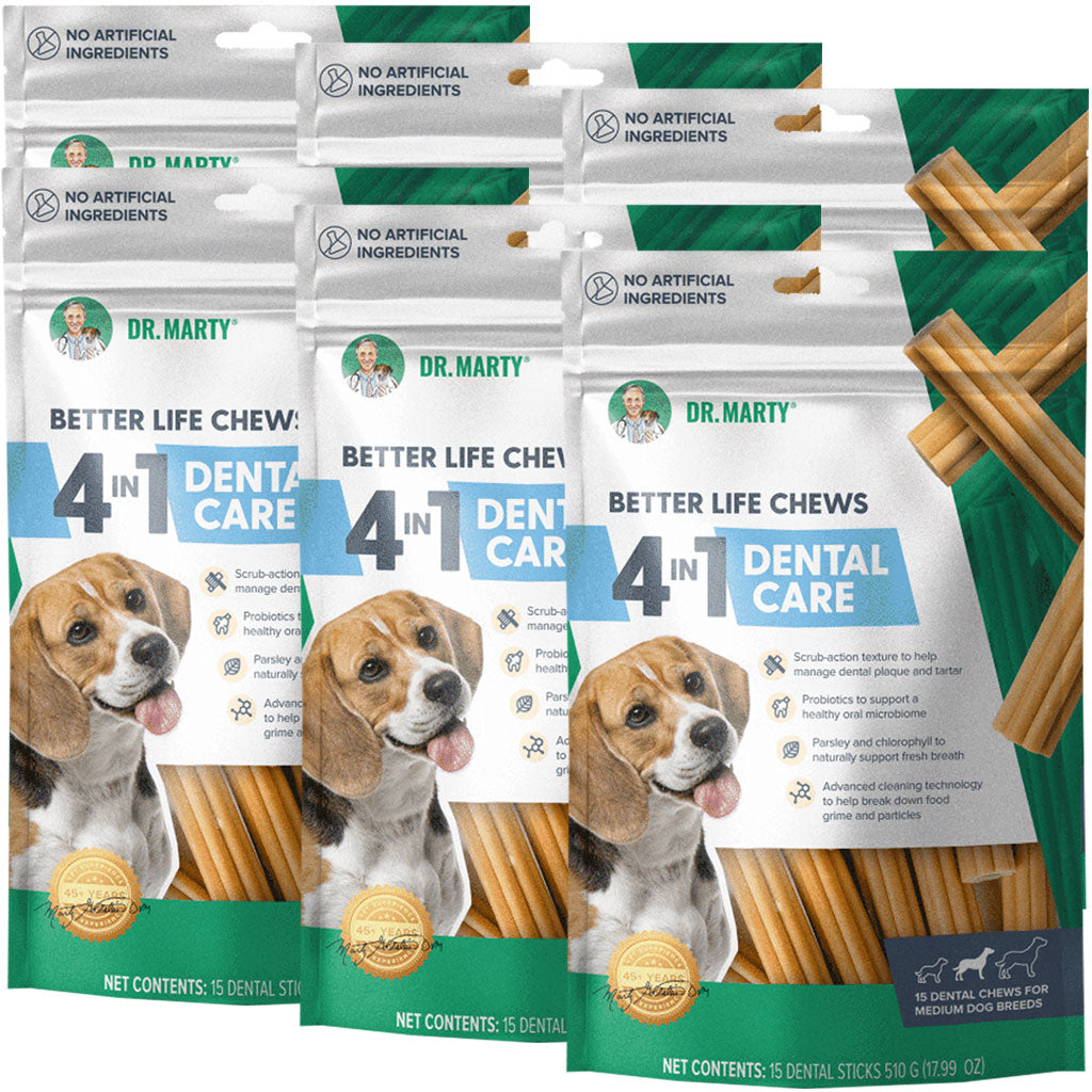 Dr. Marty Better Life Chews 4 in 1 Dental Care for Dogs, Medium 24-59 lbs 6 bags