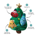 Plush Christmas tree toy with mini toys attached, featuring crinkle paper, faux fur, and soft plush materials.