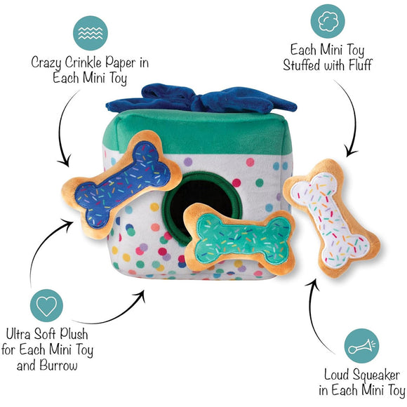 Dog toy with features highlighted on a white background