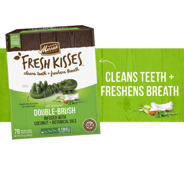 Merrick Fresh Kisses Double-Brush Coconut & Botanical Oil Dental Dog Treats