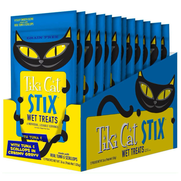 Tiki Cat Stix Tuna & Scallops in Creamy Gravy Grain-Free Wet Treat For Cat (3 oz x 12 pouches)