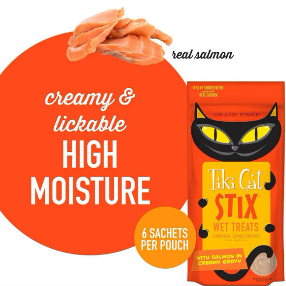 Tiki Cat Stix Treats Salmon Mousse Grain-Free Treats For Cats (0.5 oz x 6 tubes)