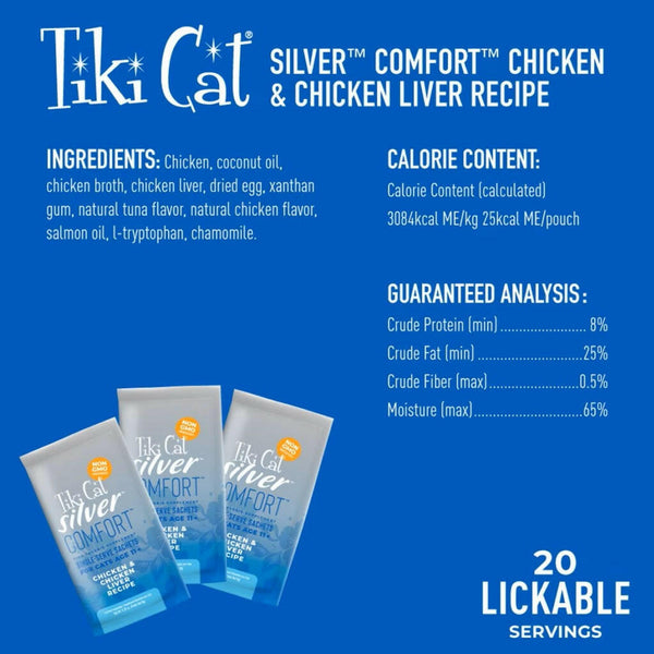 Tiki Cat Silver Comfort Chicken &amp; Chicken Liver Recipe Grain-Free Wet Food For Cats (0.28 oz x 20 pouches)