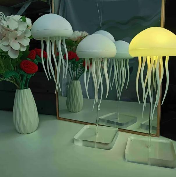 LED Jellyfish Night Light - Rechargeable Ambient Decoration Lamp Modern Mood Lighting Nightstand LED for Bedroom Indoor