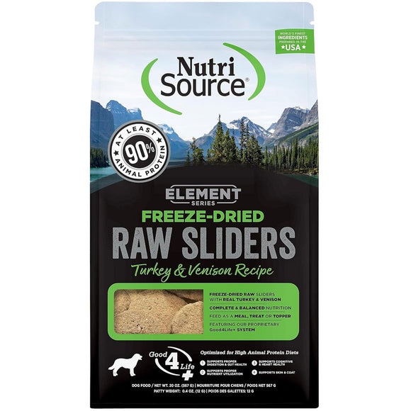 NutriSource Element Freeze Dried Raw Sliders Dry Dog Food, Turkey & Venison Recipe, 20-oz