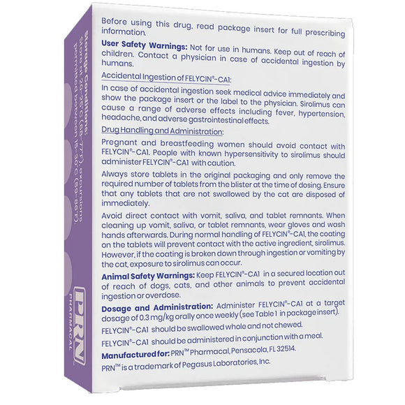 Box of Felvincat with safety warnings and dosing instructions on a white background