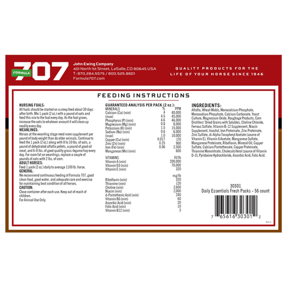 Formula 707 Daily Essentials Daily Fresh Packs For Horse Supplement (56 Day Supply)
