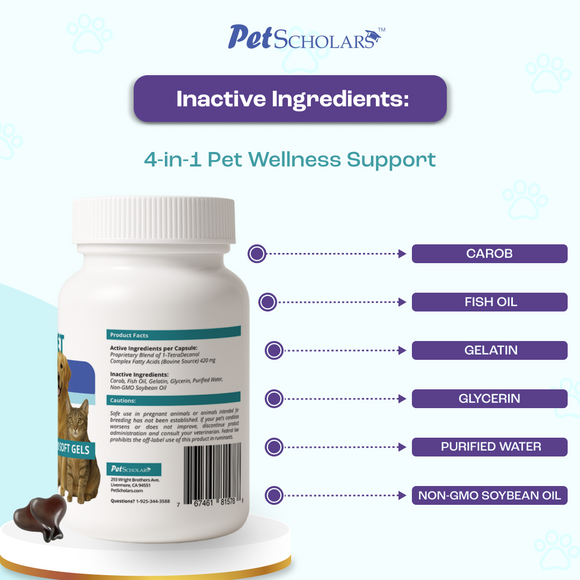 Pet Scholars 1-TDC Dental and Joint Health Softgel Supplement for Dogs and Cats