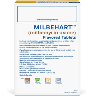 Milbehart Flavored Tablets for Dogs, 2-10 lbs backside