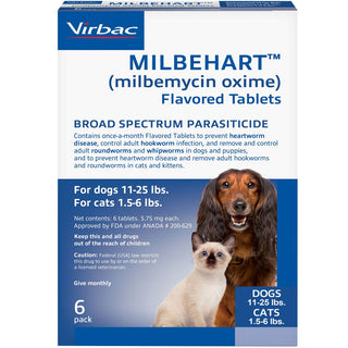 Milbehart Flavored Tablets for Dogs, 11-25 lbs, & Cats, 1.5-6 lbs