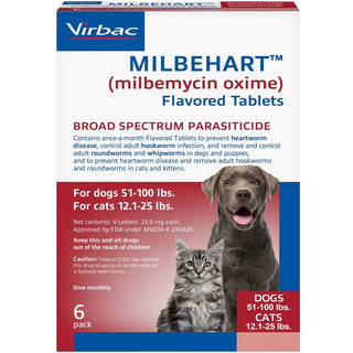 Milbehart Flavored Tablets for Dogs, 51-100 lbs, & Cats, 12-25 lbs, (Red Box)