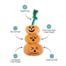 Stack of three orange pumpkin-shaped toys with features highlighted on a white background