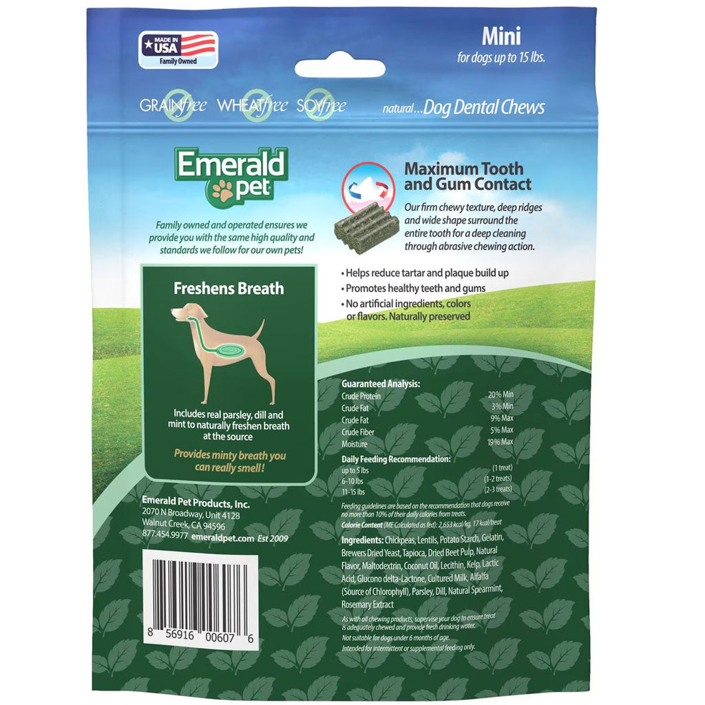 Emerald Pet Fresh Smileezz Grain-Free Mini Dental Dog Treats backside