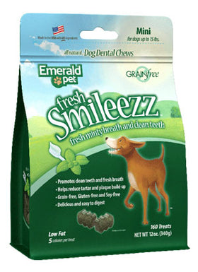 Emerald Pet Fresh Smileezz Grain-Free Mini Dental Dog Treats, 160-count