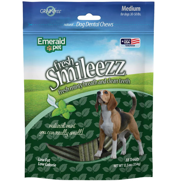 Emerald Pet Fresh Smileezz Grain-Free Medium Dental Dog Treats 18 count