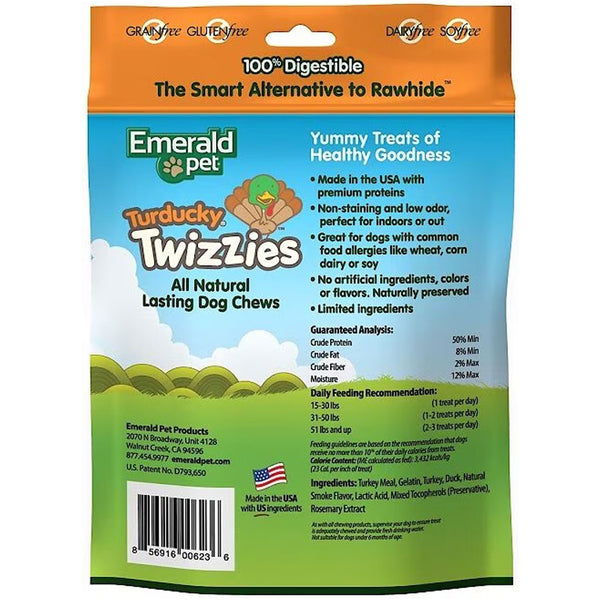 Emerald Pet Turducky Twizzies Grain-Free Dog Treats 6in backside