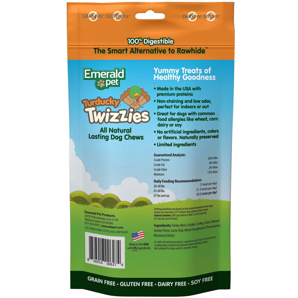 Emerald Pet Turducky Twizzies Grain-Free Dog Treats 9in backside