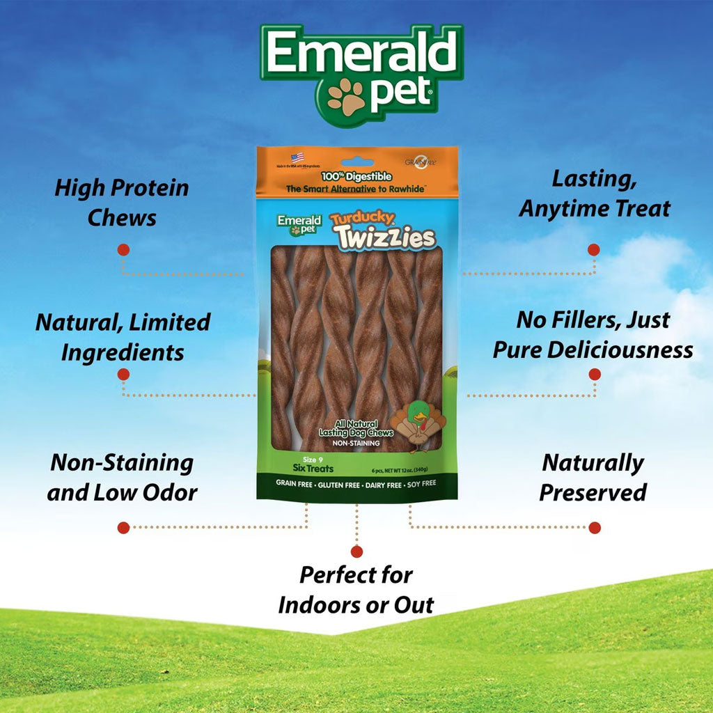 Emerald Pet Turducky Twizzies Grain-Free Dog Treats, 6 count