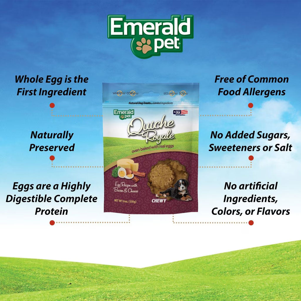 Emerald Pet Quiche Royale Egg Recipe with Bacon & Cheese Chewy Dog Treats 