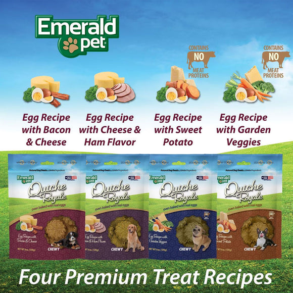 Emerald Pet Quiche Royale Egg Recipe with Bacon & Cheese Chewy Dog Treats 