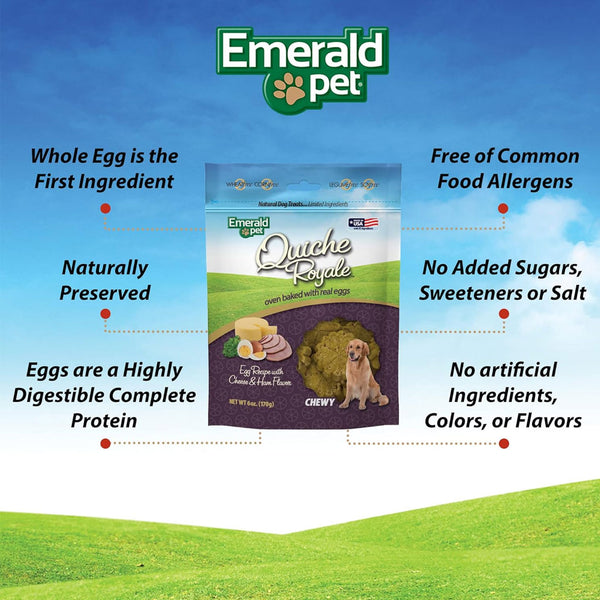 Emerald Pet Quiche Royale Egg Recipe with Cheese & Ham Chewy Dog Treats