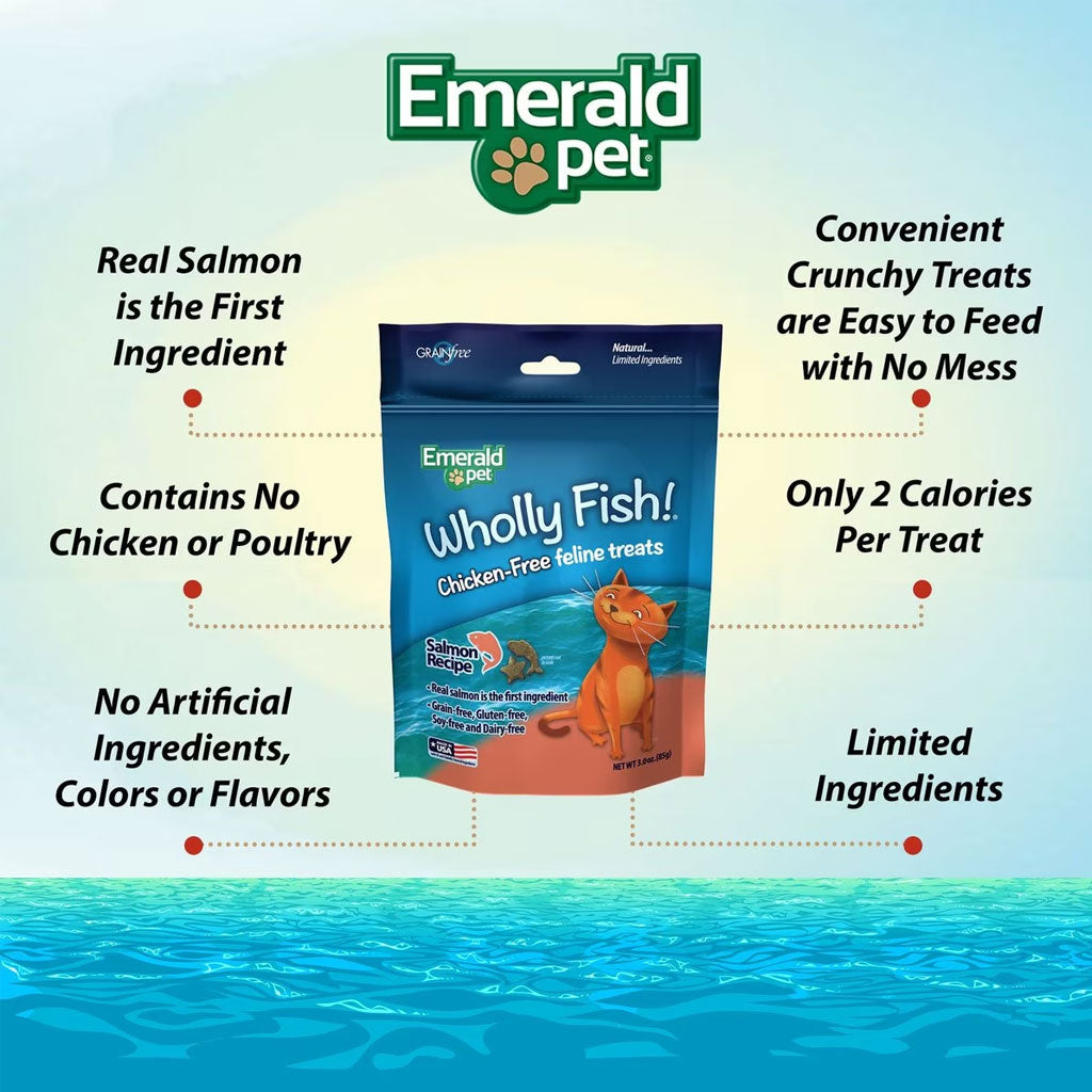 Emerald Pet Wholly Fish! Salmon Recipe Grain-Free Crunchy Cat Treats