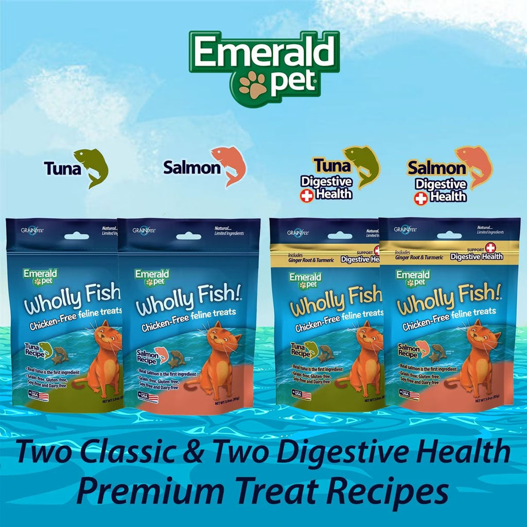 Emerald Pet Wholly Fish! Salmon Recipe Grain-Free Crunchy Cat Treats