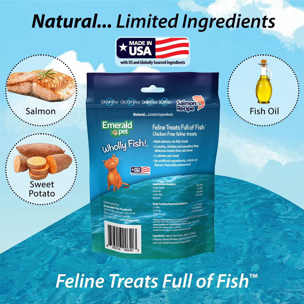 Emerald Pet Wholly Fish! Salmon Recipe Grain-Free Crunchy Cat Treats