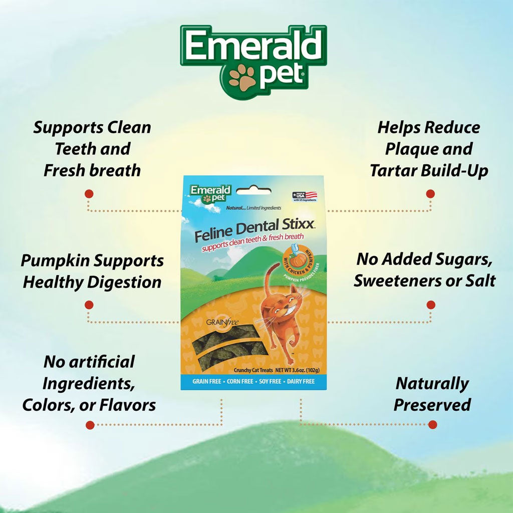 Emerald Pet Feline Dental Stixx with Chicken & Pumpkin Dental Cat Treats (3.6 oz)