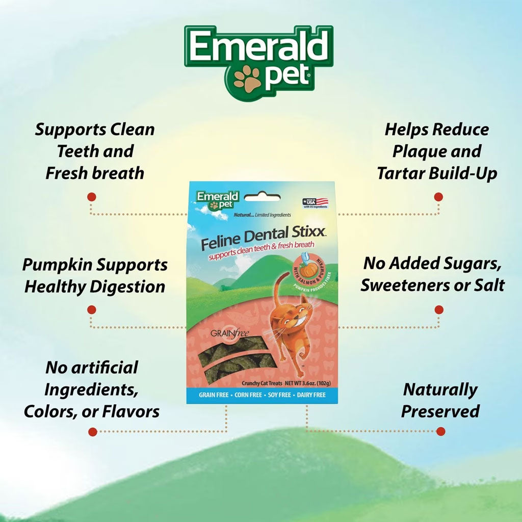 Emerald Pet Feline Dental Stixx with Salmon & Pumpkin Dental Cat Treats