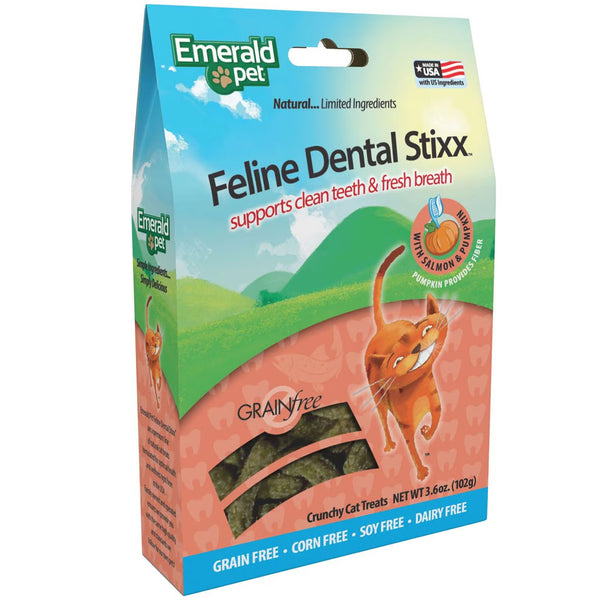 Emerald Pet Feline Dental Stixx with Salmon & Pumpkin Dental Cat Treats (3.6 oz)